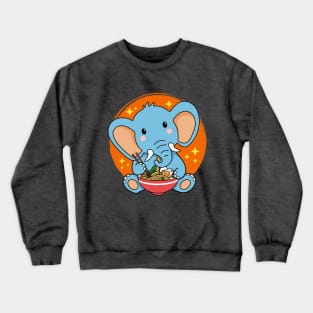 Baby Elephant Eating Ramen Kawaii Animal Lover Crewneck Sweatshirt